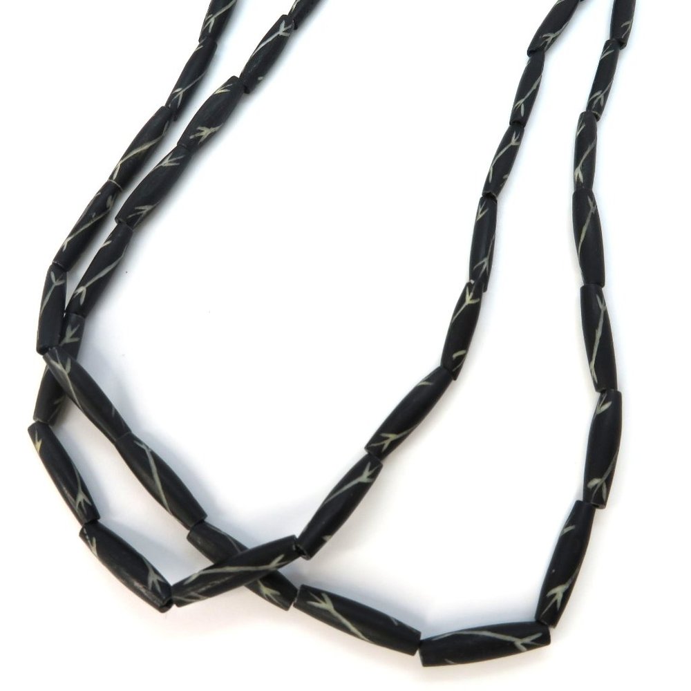 Vintage Handcrafted African Wooden Trade Beads Black White Tube One Strand